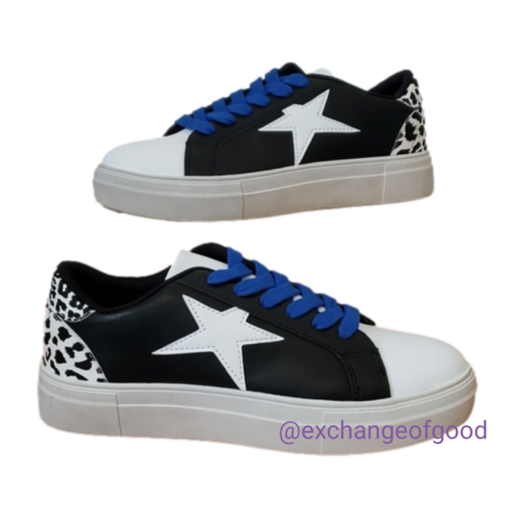 Journee Collection Adair Color Block Sneakers with Animal Print Heel - Picture 2 of 10